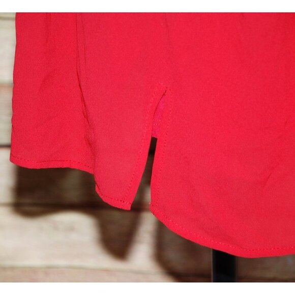 Carmen Marc Valvo Red Blouse Tunic Plus Size 3X Zip Up Tie Up Keyhole Neckline - Picture 6 of 10
